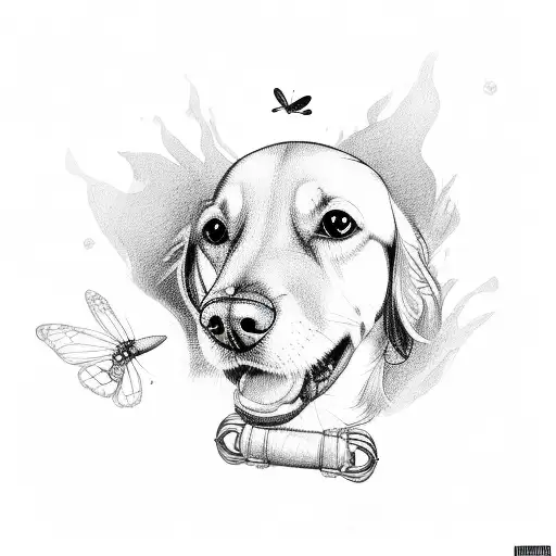 Golden Retriever Daschund Dog Whole Body Chasing A Buterfly