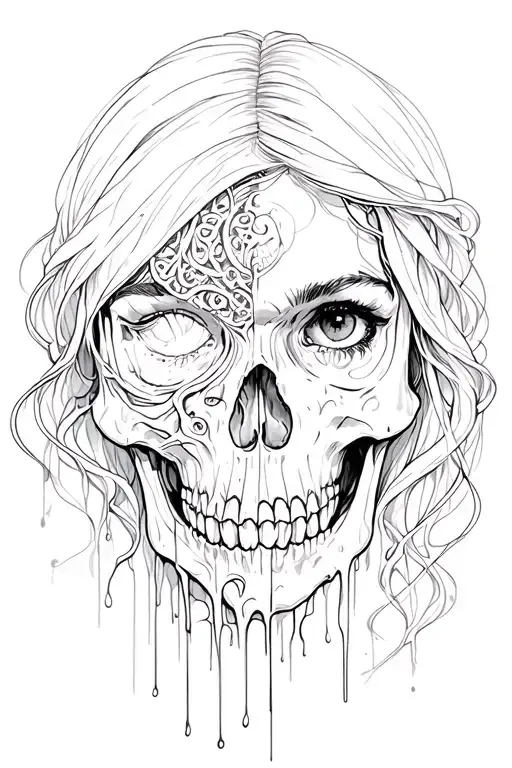 Half Of Women's Face Melting Off With Skull Underneath