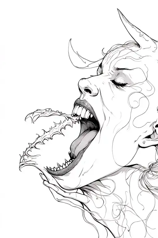 Demon Pulling Women's Mouth Open