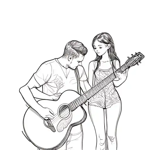 Father And Daughter With Guitar