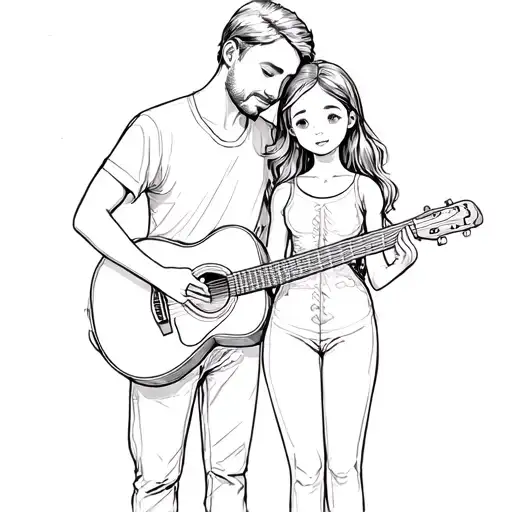 Father And Daughter With Guitar Merging