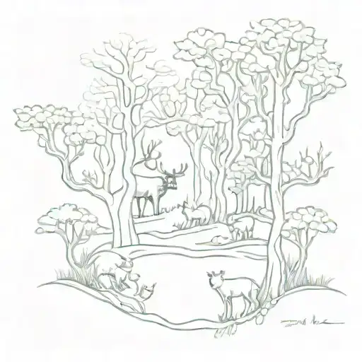 Artistic Interpretation Of A Forest Scene With Animals Hidden In The Branches