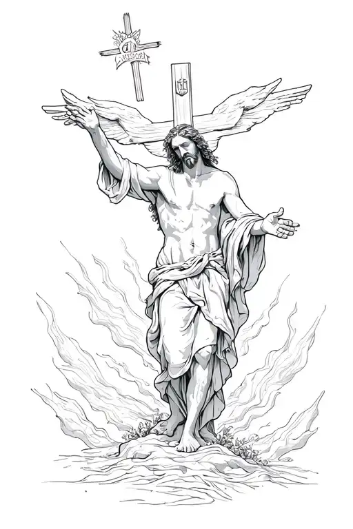 Create Me A Concept Art Tattoo Which Resembles The Resurrection Of Christ