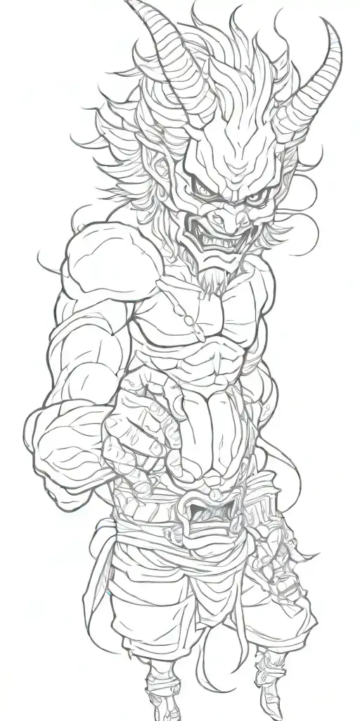 Male Anime Character Oni Mask Fighting Off Inner Demons With Minimal Black