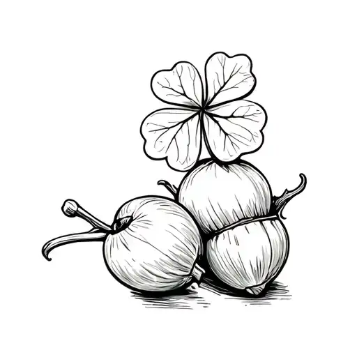 Two Hazelnuts With One Leaf Clover