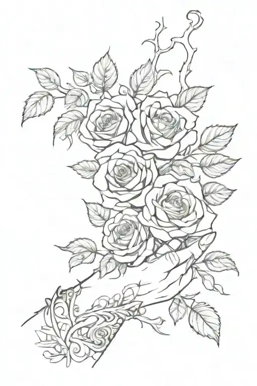 Roses And Vines Wrapped Around Wrist And Hand Reaching