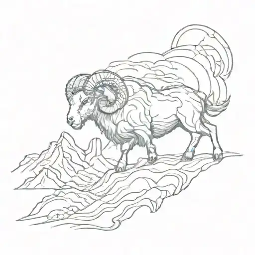 Aries Ram And Mountain Range Silhouette