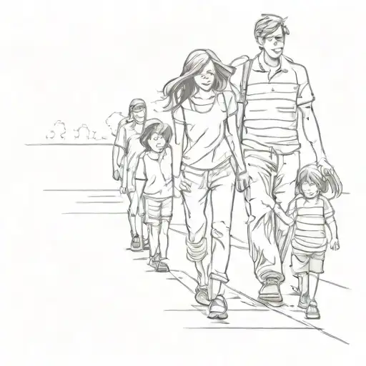 A Family Walking Down The Street