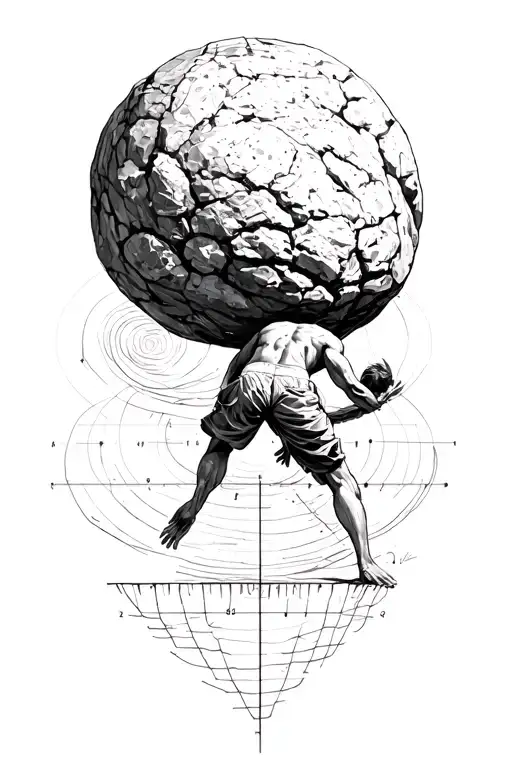 Myth Of Sisyphus Pushing A Rock Inspired Tattoo With Fibonacci Spiral Graph