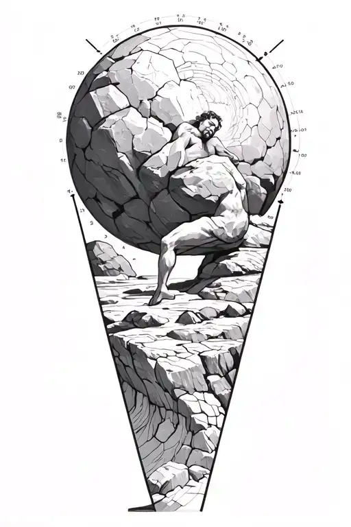 Myth Of Sisyphus Pushing A Rock Inspired Tattoo With Fibonacci Spiral Graph