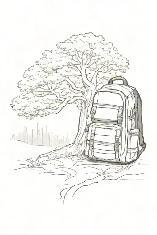 Backpack Under A Tree With A Trail Winding Through A Forest