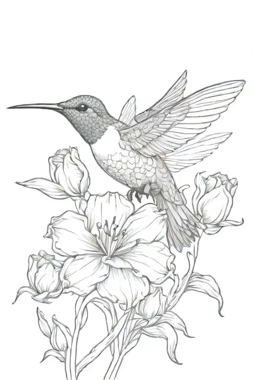 Hummingbird Flying Around Tulips