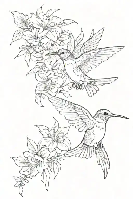 Hummingbird Flying Around Flowers Blooming