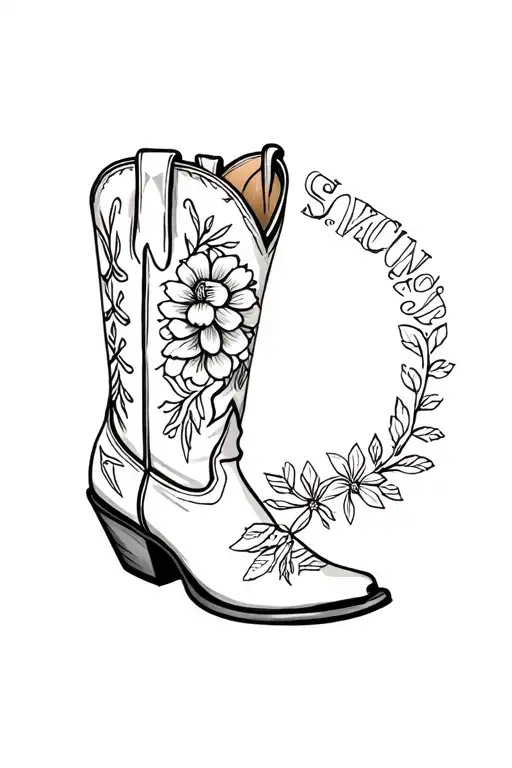 Cowboy Boot With Flowers Says Cowgirl