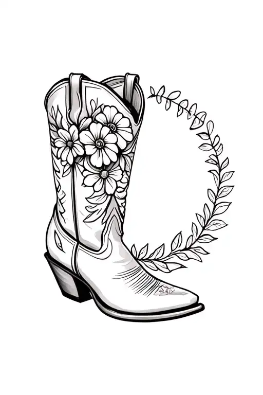 Cowboy Boot With Flowers Coming Out Of It Like A Vase