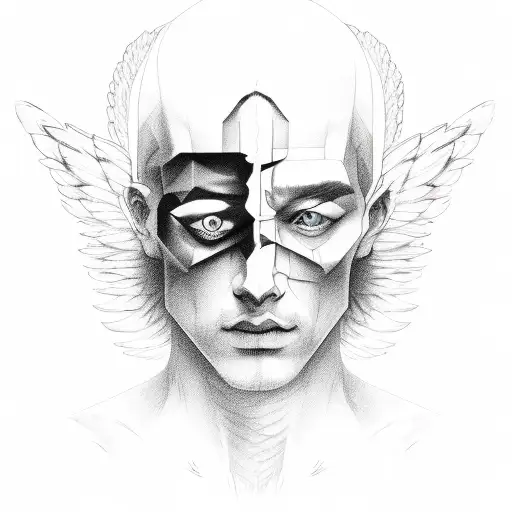 3 Images Of A Man Each On Top Of The Other Evolving Into A Half Angel Half Devil