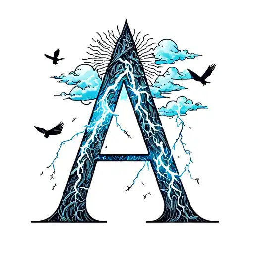 The Letter A That Is Sunny With Clouds And Birds On One Side And Stormy With Lightning On The Other