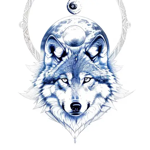 Wolf With Sun And Moon