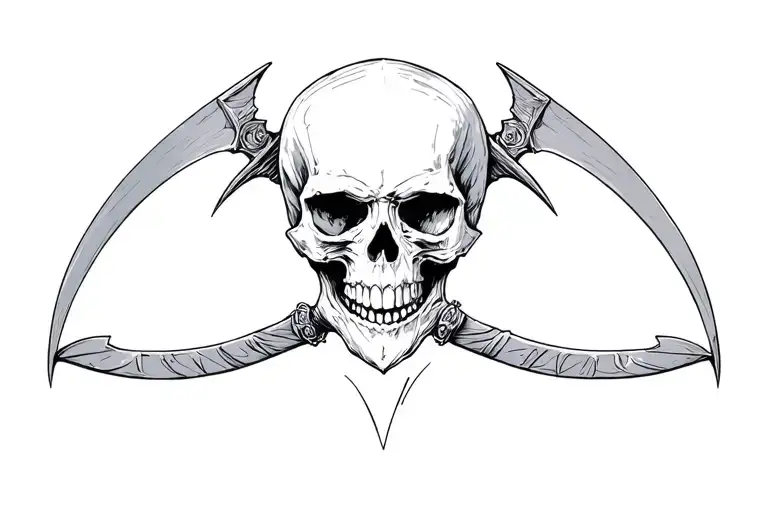 Gothic Skull Double Scythe Symmetrical For Upper Back Adn Scapula