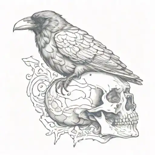 Raven Sitting On A Skull