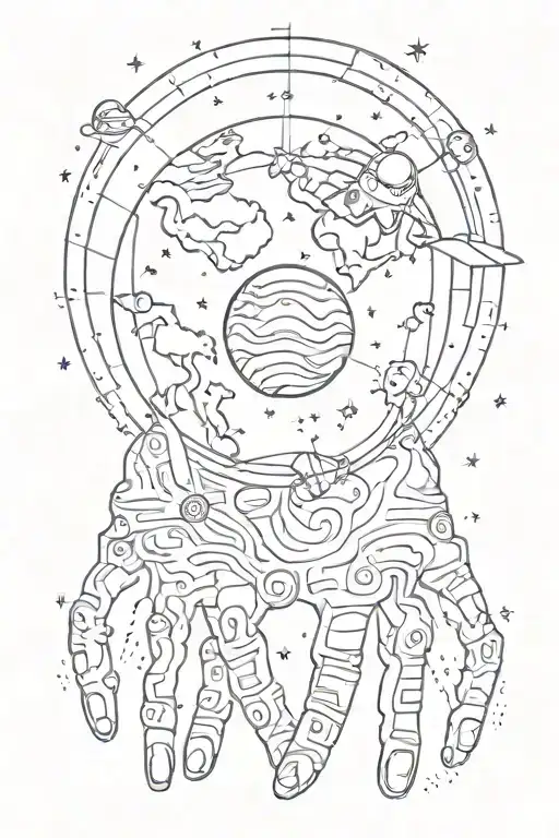 Handprint With A Picture Of Space With A Planet