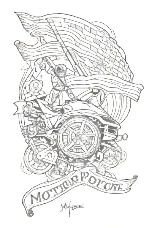 Motorsport Text And Finish Flag In The Back Ground