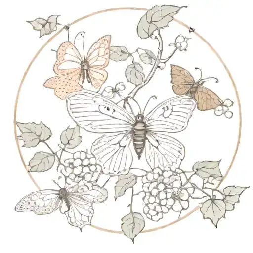 A Straberry Vine With Lunar Moths And Faries