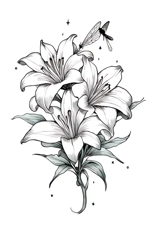 2 Lilies Intertwined With A Firefly And Pixie Dust