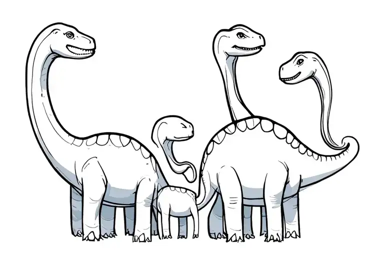 Family Of 4 Cute Diplodocus Line Drawing