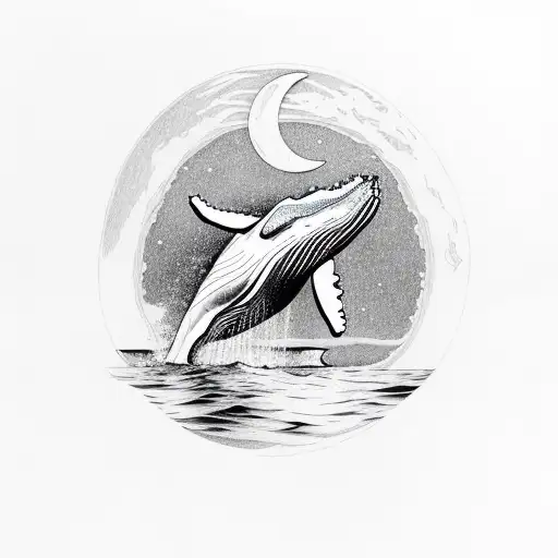 Humpback Whale With Moon In The Background