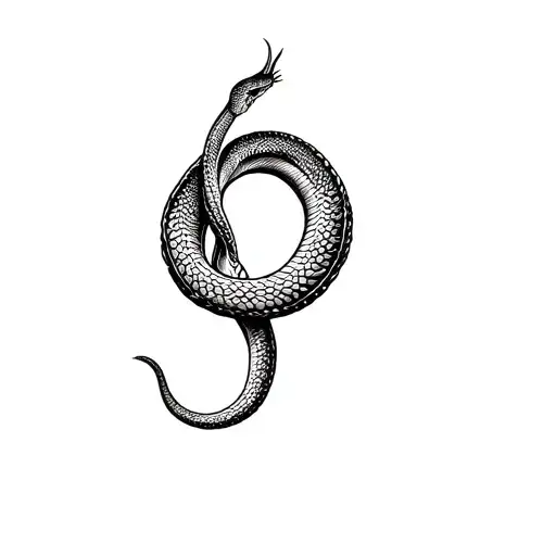 A Black Tattoo-style Illustration Of A Single Snake Forms A Perfect Circle By Biting Its Tail