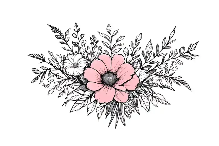 Flower Bouquet Fine Line