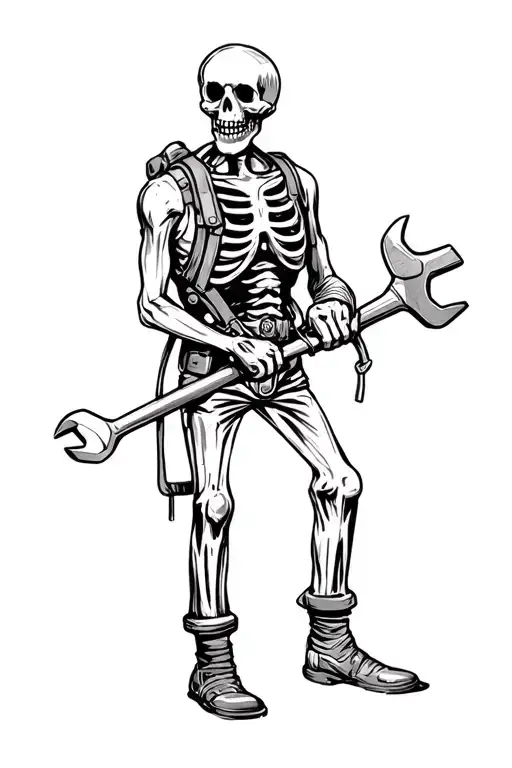 German Skeleton Plumber Holding A Wrench
