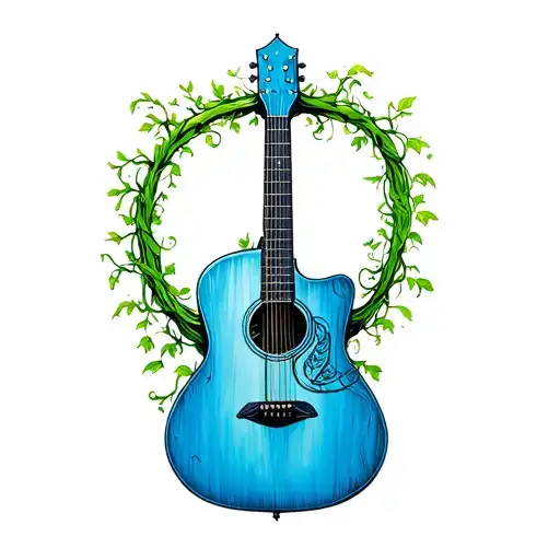 Blue Acoustic Guitar With Green Vines Wrapping Around
