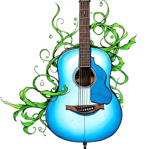 Blue Acoustic Guitar With Green Vines Wrapping Around