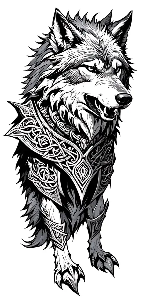Celtic Wolf Surrounded By Armor