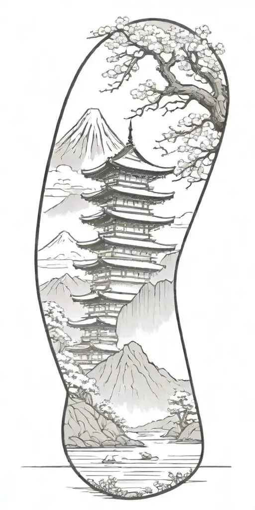 A 6 Floors Pagoda With Mount Fuji On The Background