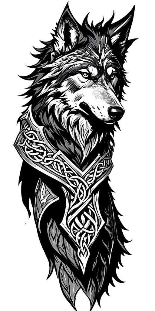 Celtic Wolf Surrounded By Armor
