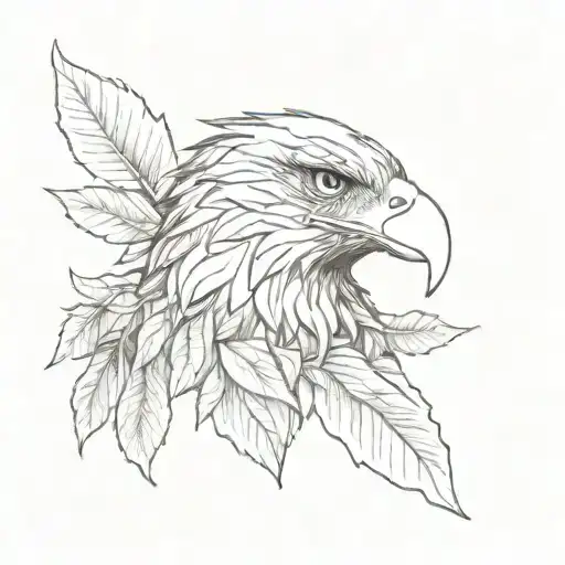 Sketch Style Eagle Head In Leaves