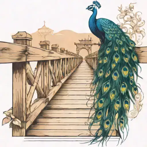 Wooden Bridge With Peacock Feather Intertwined