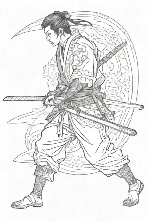 A Japanese Man Carrying A Katana Sword