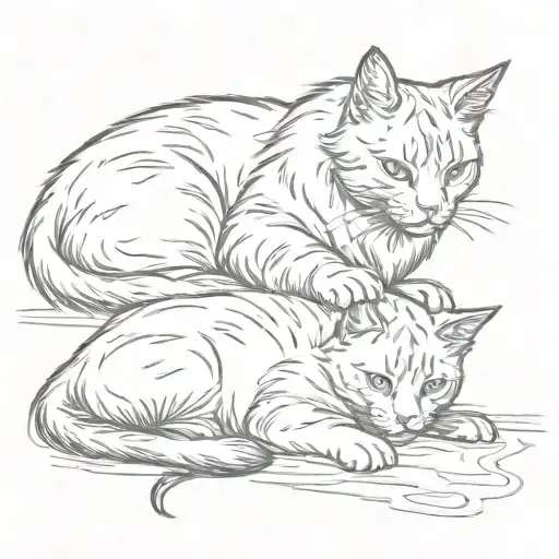 A Cat Lying On The Ground On Its Tummy And And The Cat Is Drawing On A Paper