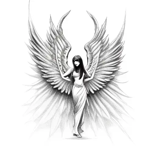 A Female Angel With Wings Is Waiting With Her Hands Open