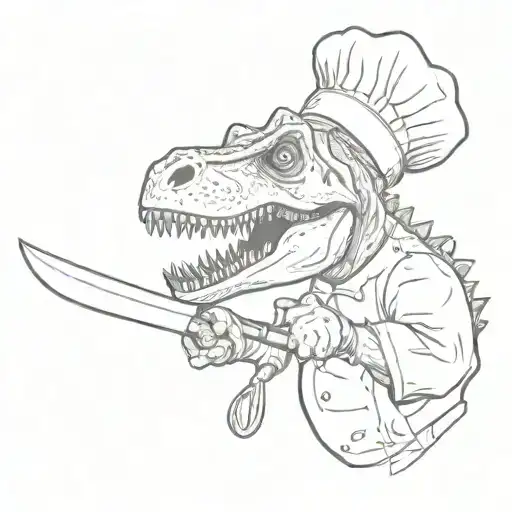 Dinosaur With Chef's Knife In Chef's Hat