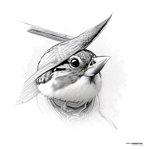 Sparrow Bird Sitting Wearing A Beanie