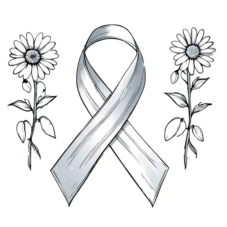 Cancer Ribbon With Daisy And Snow Drop Flowers