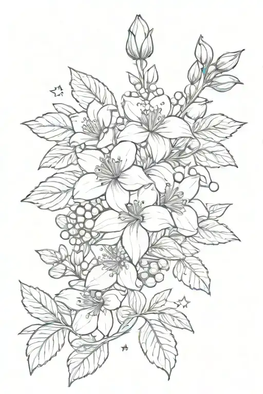 Aconite Flower And Viburnum Plant With Stars