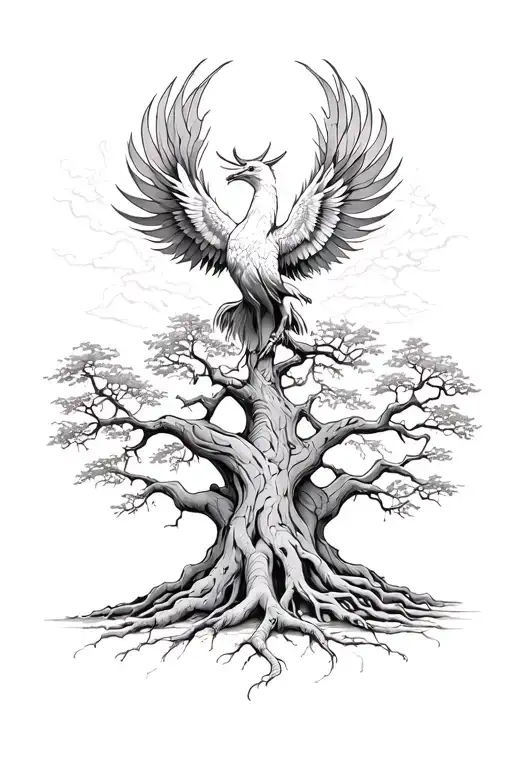 Banyan Tree With Phoenix Rising From Addiction