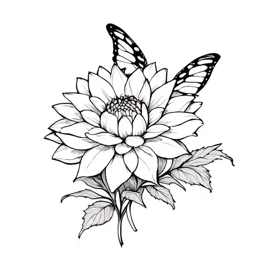 Dahlia And Butterfly Fine Line