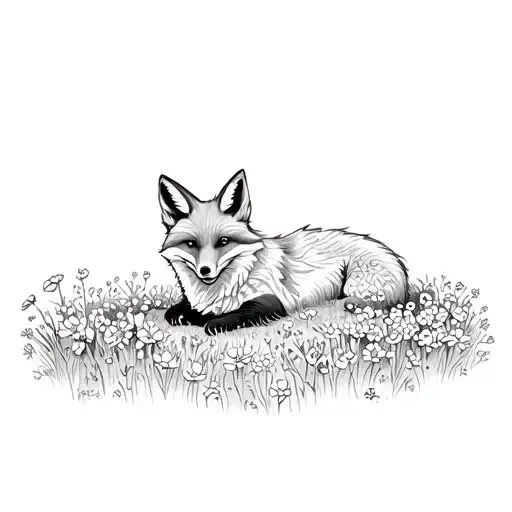 Red Fox Rolling In A Field Of Wildflowers Overhead View Of Fox On Its Back